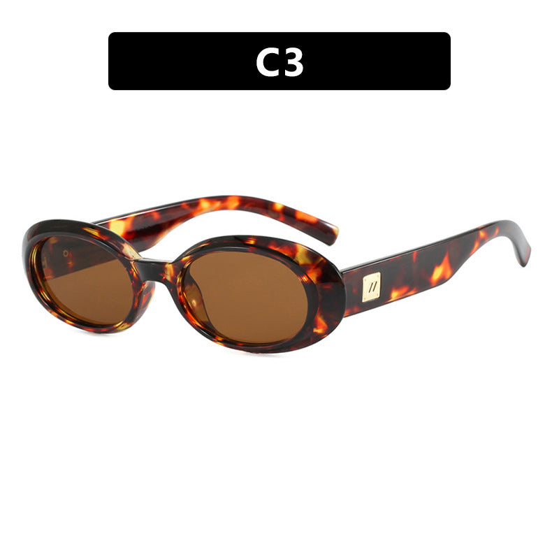 Retro Oval Small Frame Sunglasses - Leopard