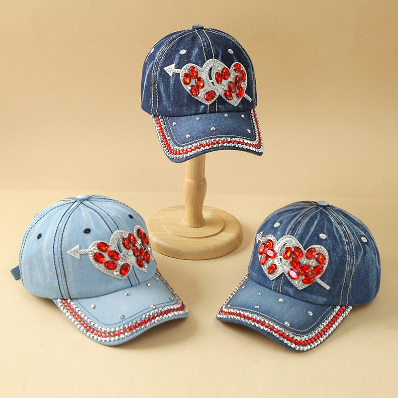 Bling Rhinestone Studded Denim Baseball Cap - HCow - 5