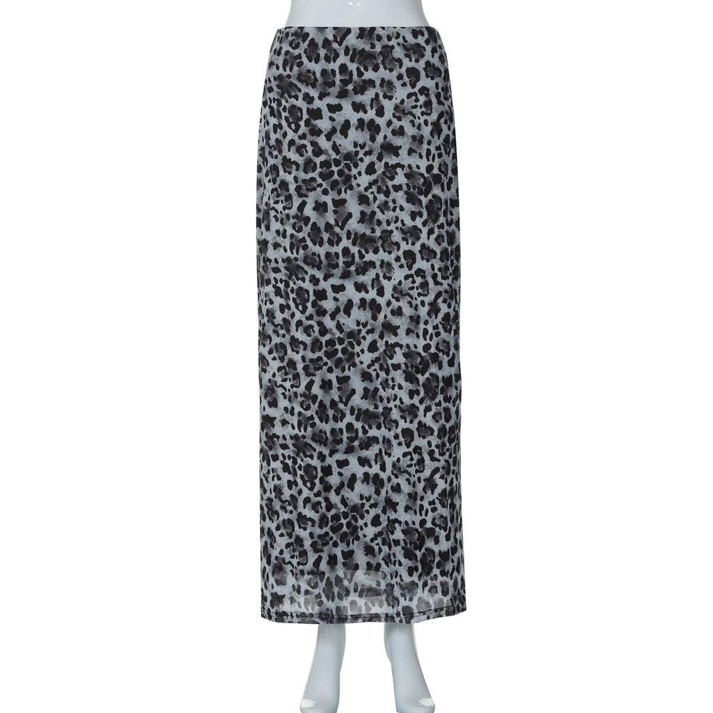 Leopard Print Bodycon Maxi Skirt - Black