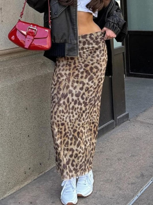 Leopard Print Bodycon Maxi Skirt - Leopard - 8