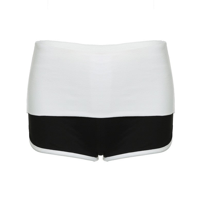 Two Tone Fold Over Stretch Knit Mini Yoga Shorts