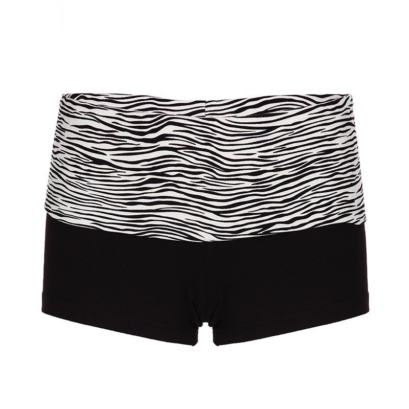 Two Tone Fold Over Stretch Knit Mini Yoga Shorts
