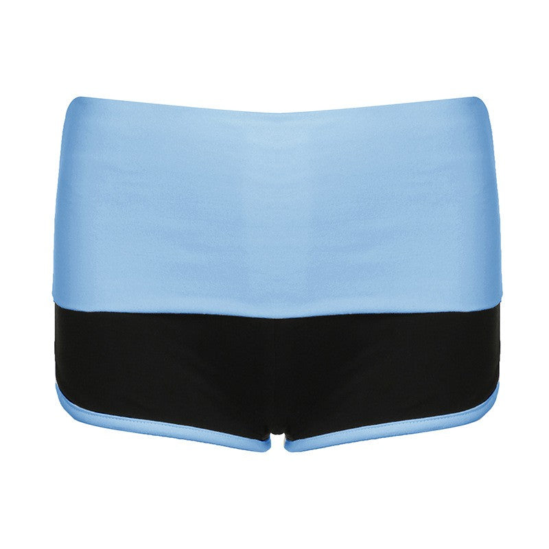 Two Tone Fold Over Stretch Knit Mini Yoga Shorts