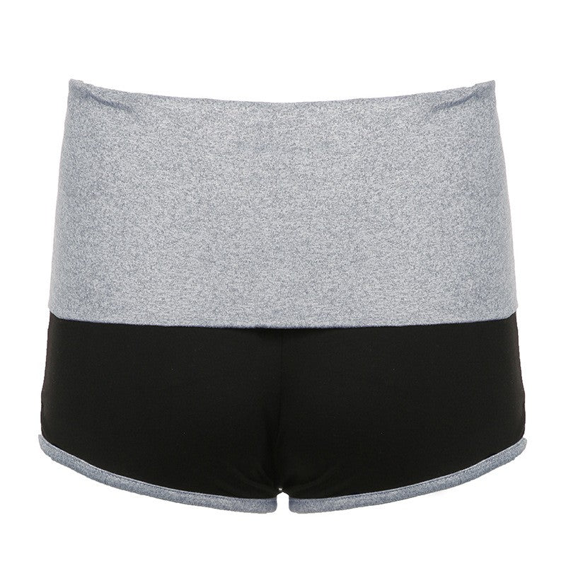Two Tone Fold Over Stretch Knit Mini Yoga Shorts