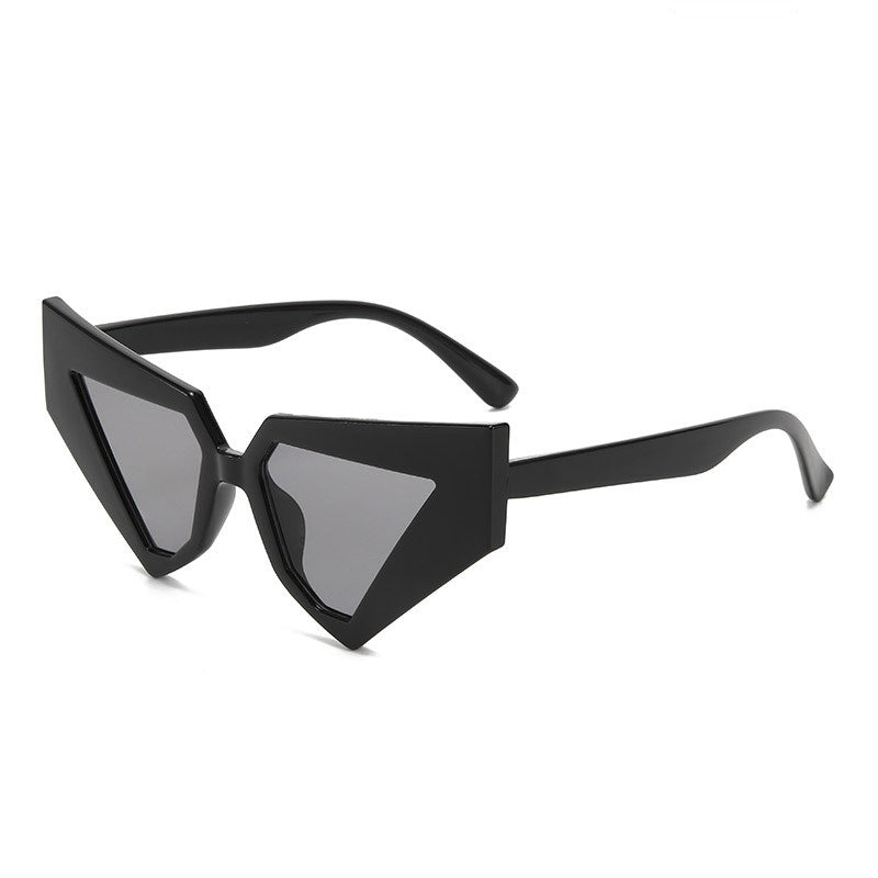 Angular Geometric Cat Eye Sunglasses - BLACK