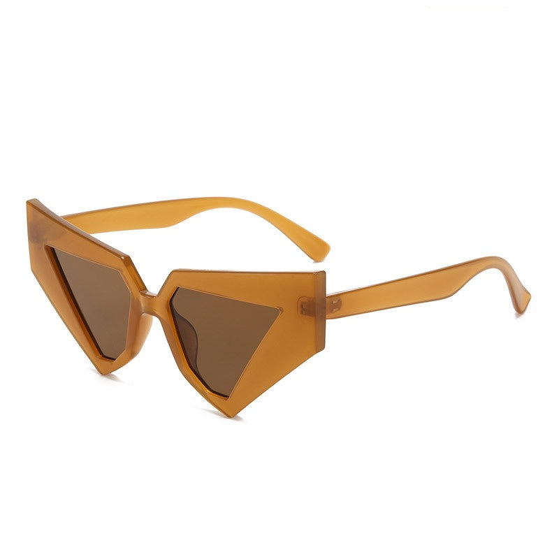 Angular Geometric Cat Eye Sunglasses - BROWN