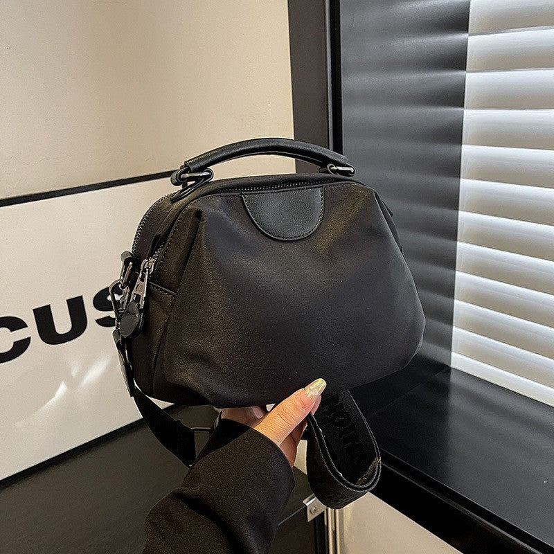 Nylon Dome Top Handle Crossbody Bag - Black