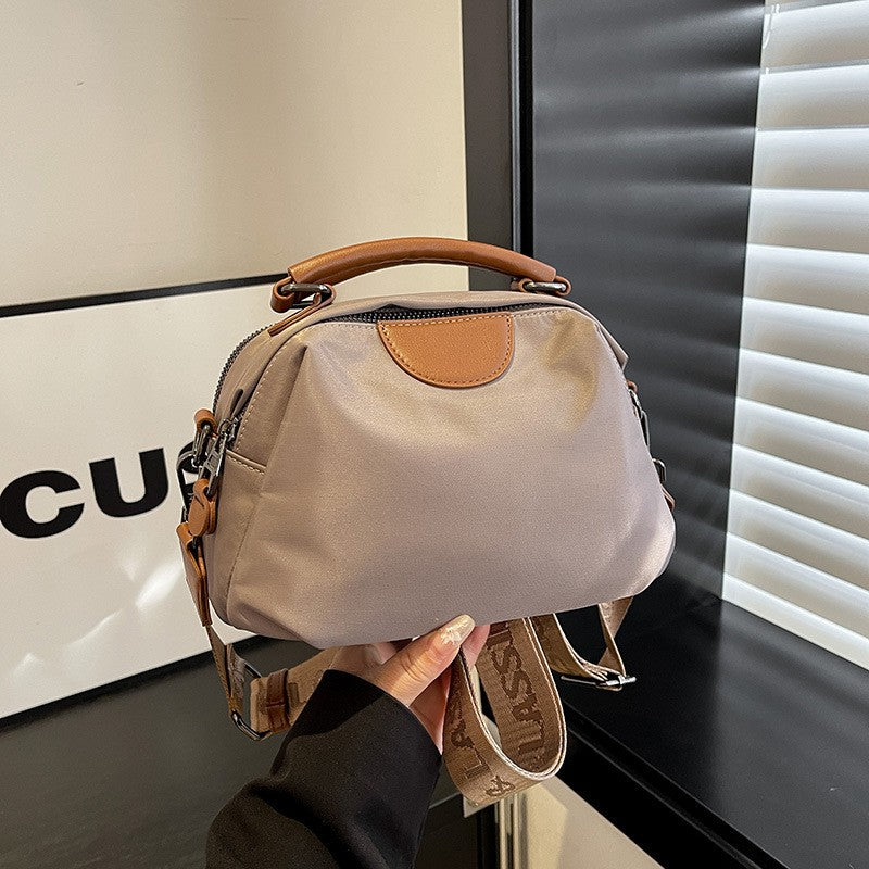 Nylon Dome Top Handle Crossbody Bag - Khaki