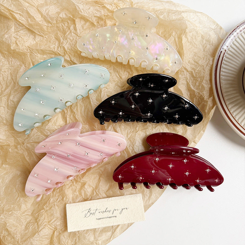 Rhinestone Studded Large Hair Claw Clip Marbled Finish - view 1