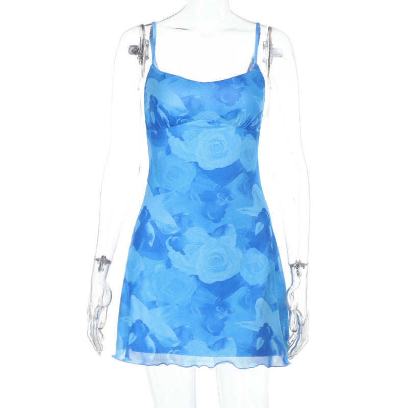 Rose Print Mesh Ruched Bodycon Mini Dress - view 2