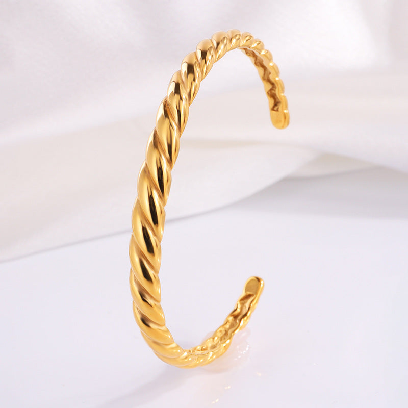 Chunky Twisted Rope Open Cuff Bracelet - Golden