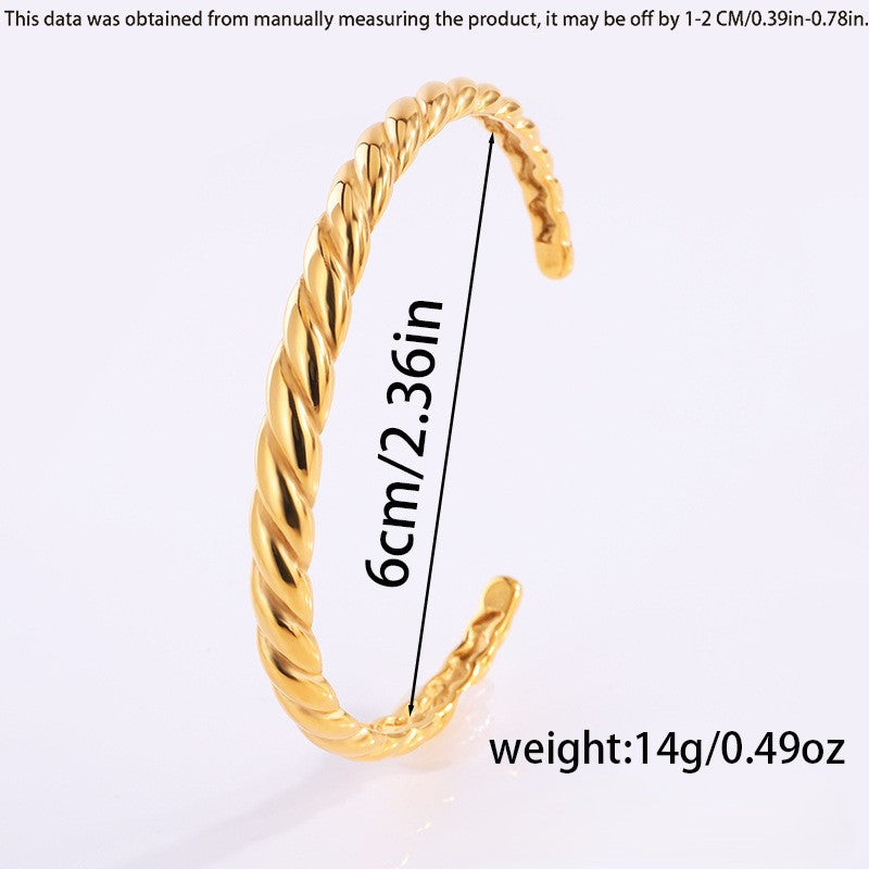 Chunky Twisted Rope Open Cuff Bracelet - Golden - 3