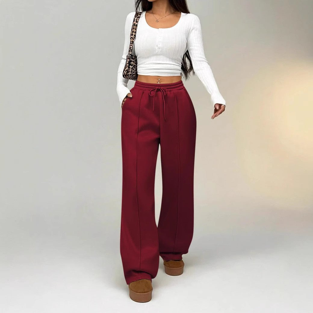 Seam Front Drawstring Wide Leg Sweatpants