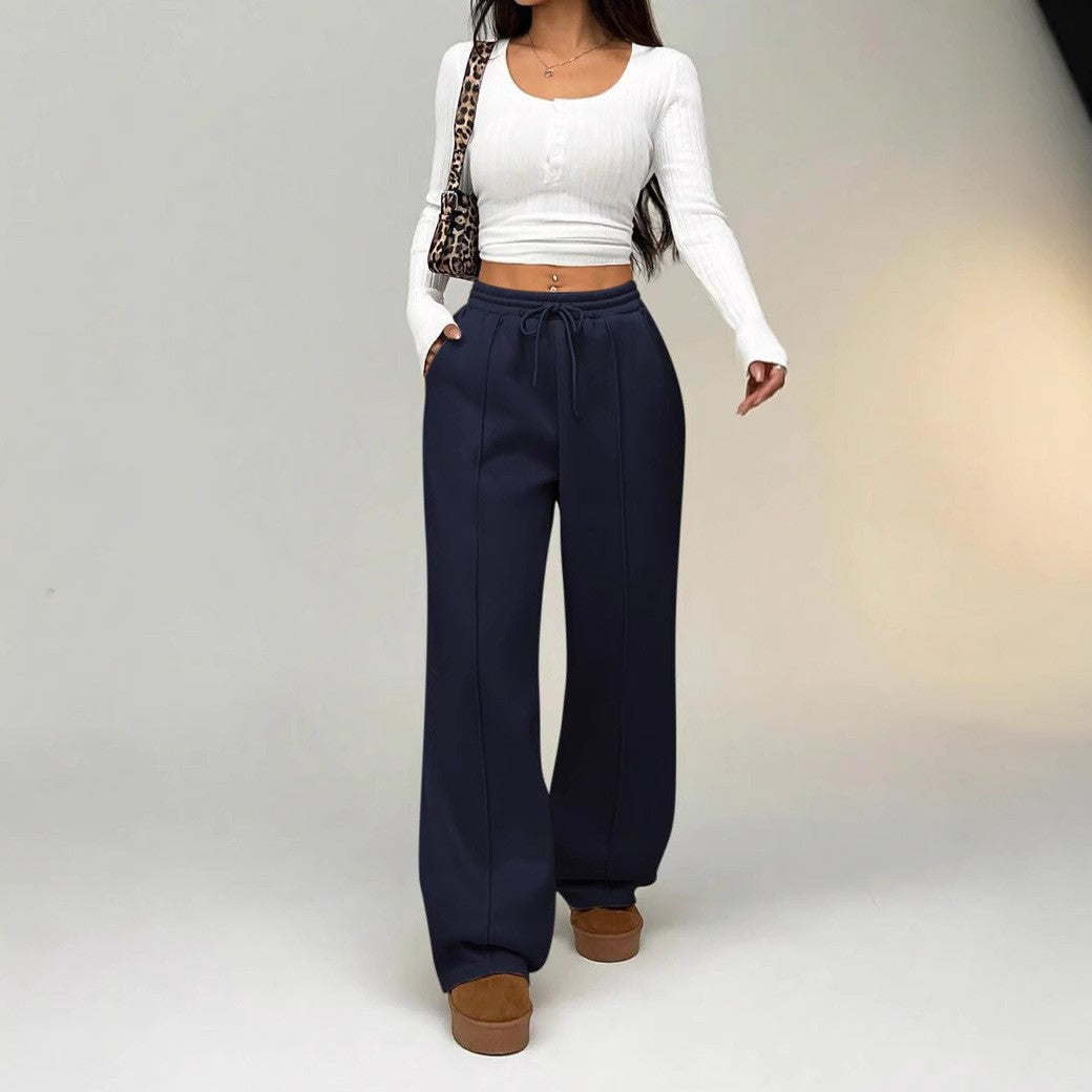 Seam Front Drawstring Wide Leg Sweatpants