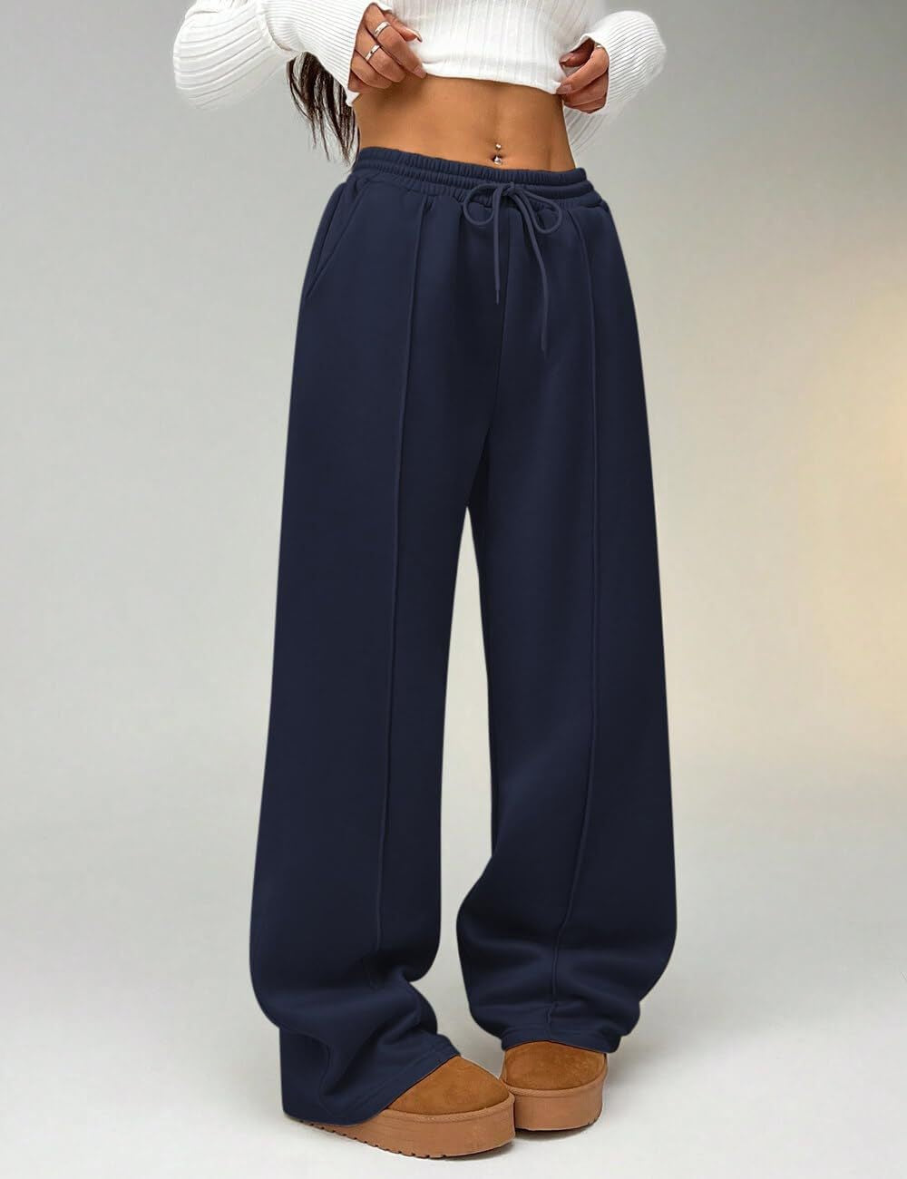 Seam Front Drawstring Wide Leg Sweatpants