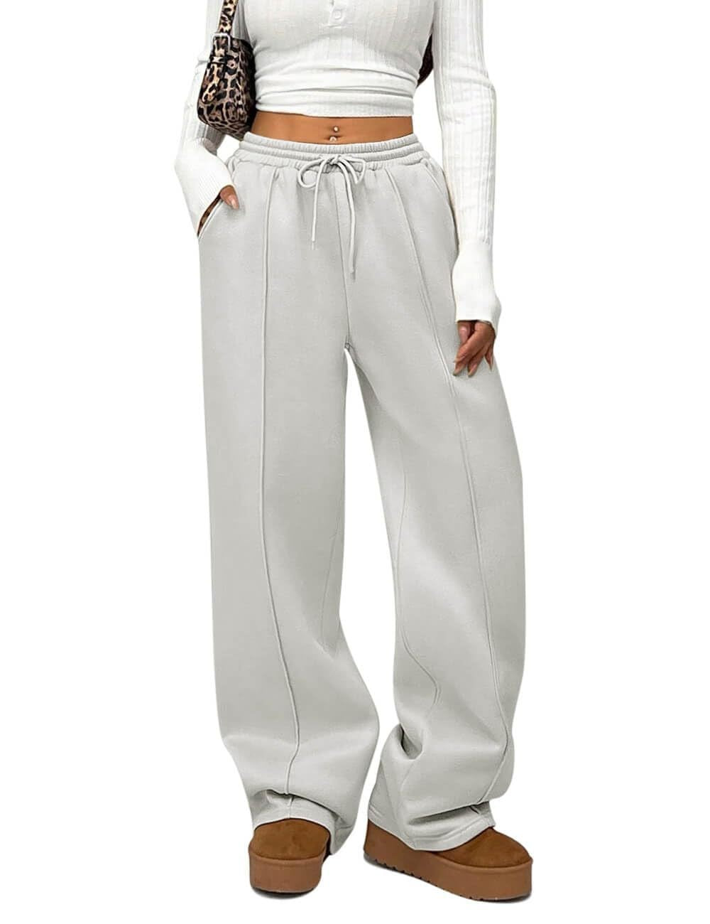 Seam Front Drawstring Wide Leg Sweatpants