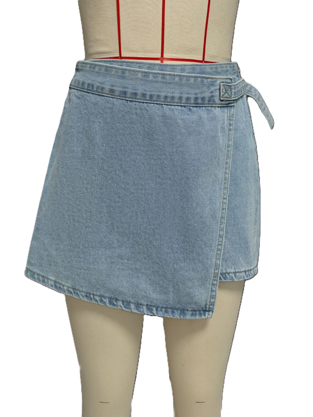 Asymmetric Wrap Front Denim Mini Skirt - Blue