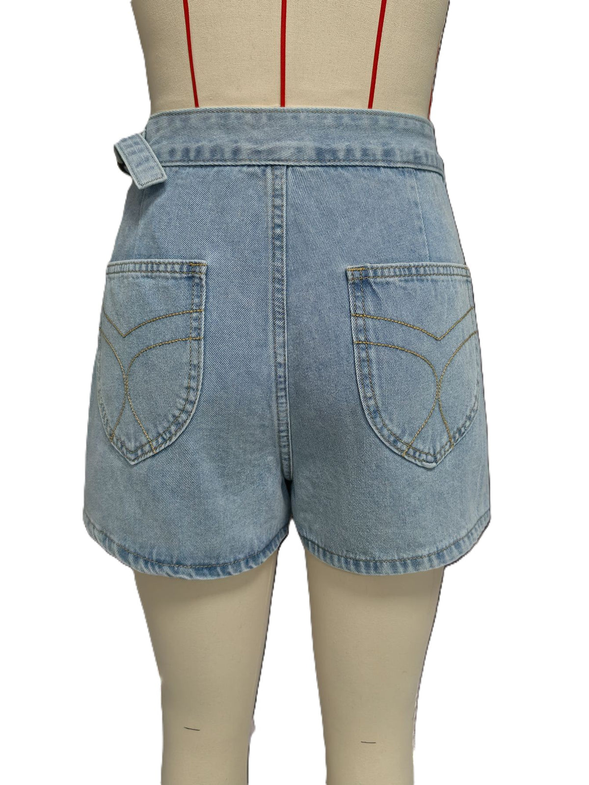 Asymmetric Wrap Front Denim Mini Skirt - Blue - 1