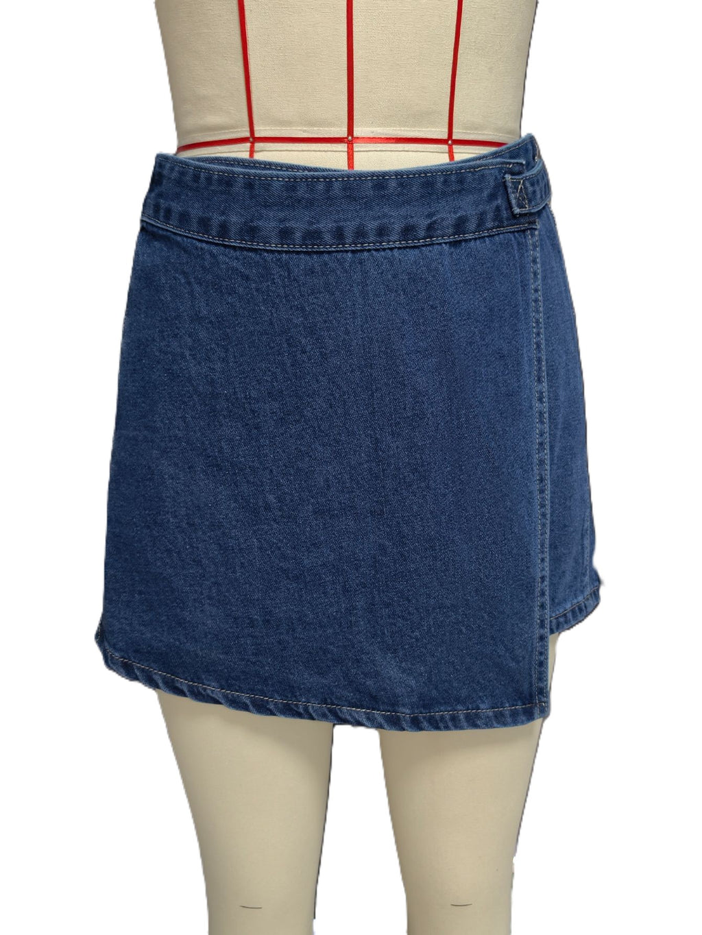 Asymmetric Wrap Front Denim Mini Skirt - DarkBlue
