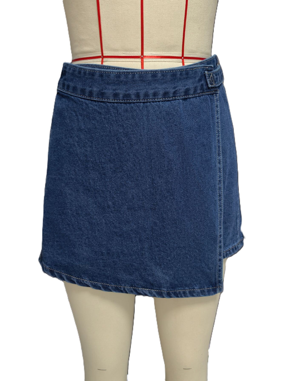 Asymmetric Wrap Front Denim Mini Skirt - DarkBlue