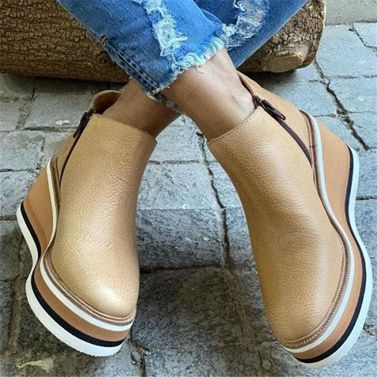 Platform Wedge Side Zip Ankle Booties