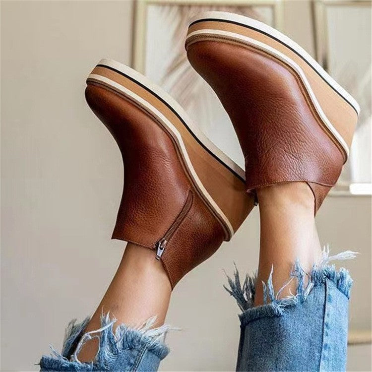 Platform Wedge Side Zip Ankle Booties