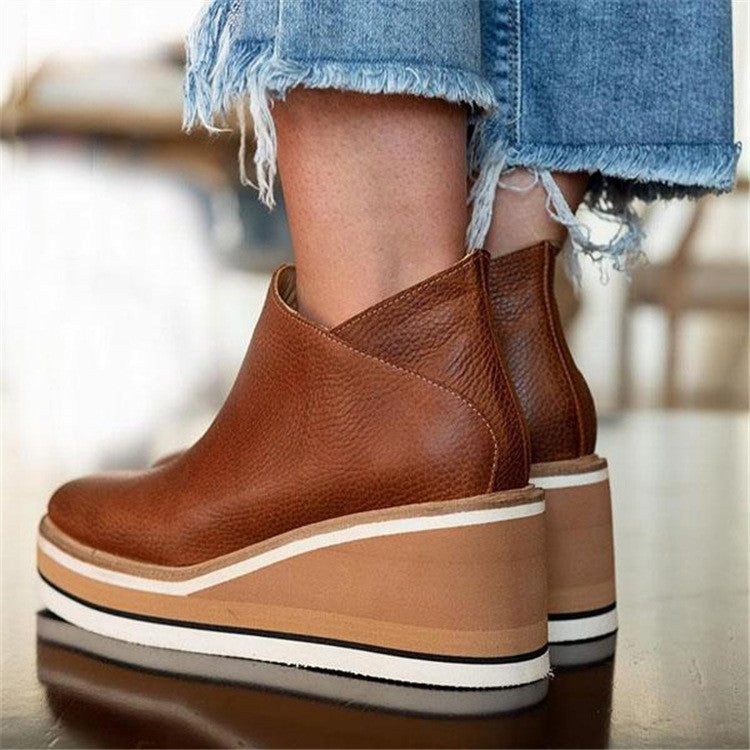 Platform Wedge Side Zip Ankle Booties