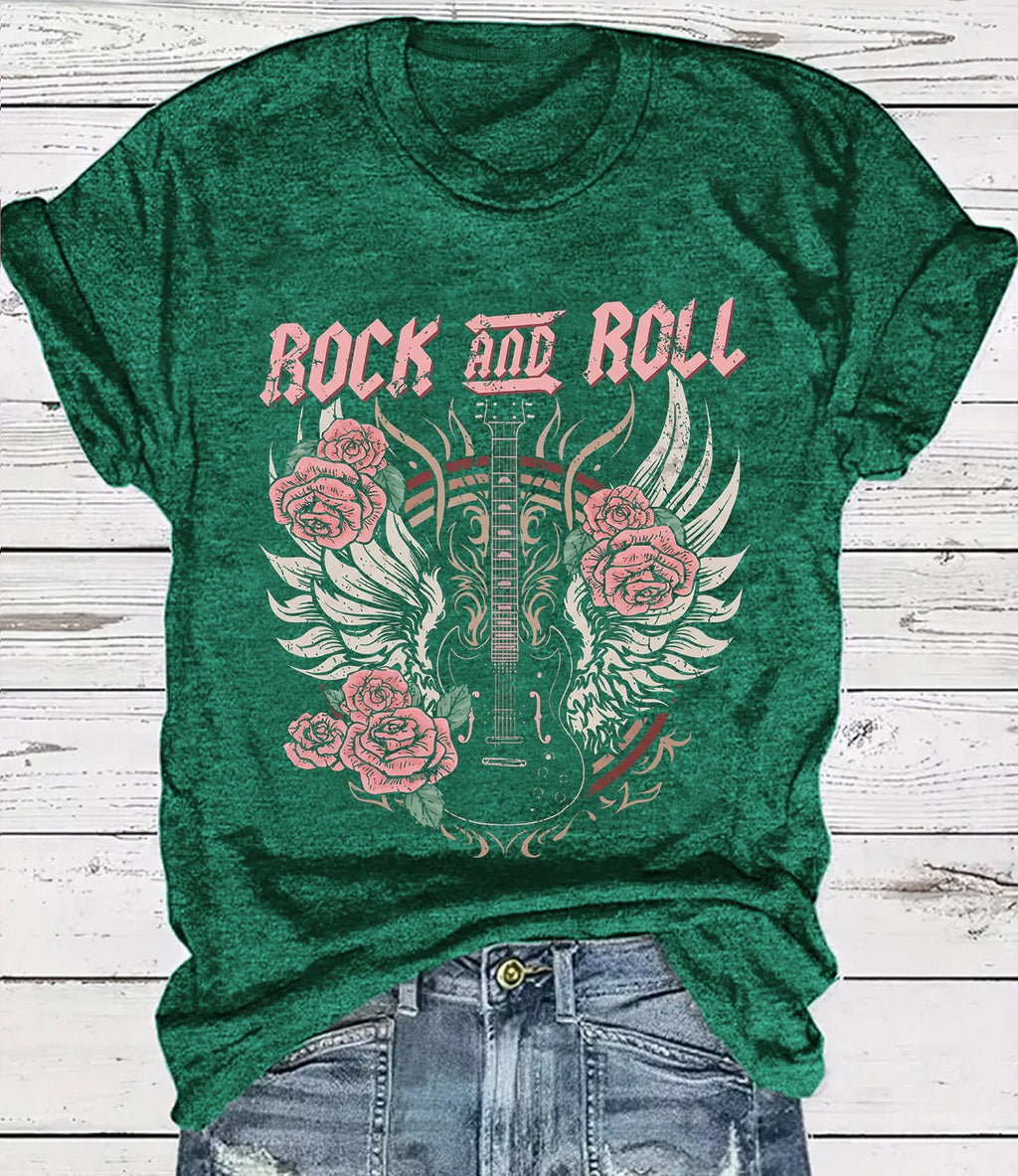 Vintage Rock Skull Graphic Crew Neck T-Shirt - Green