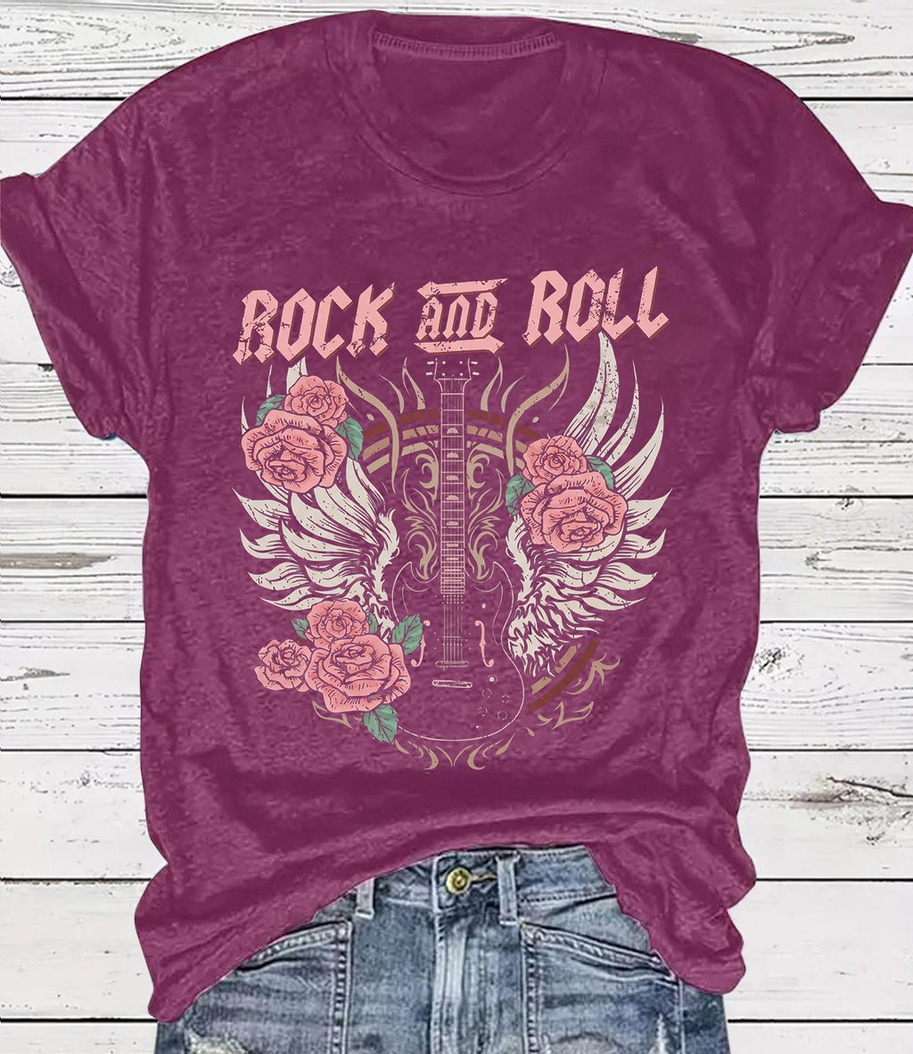 Vintage Rock Skull Graphic Crew Neck T-Shirt - Purple