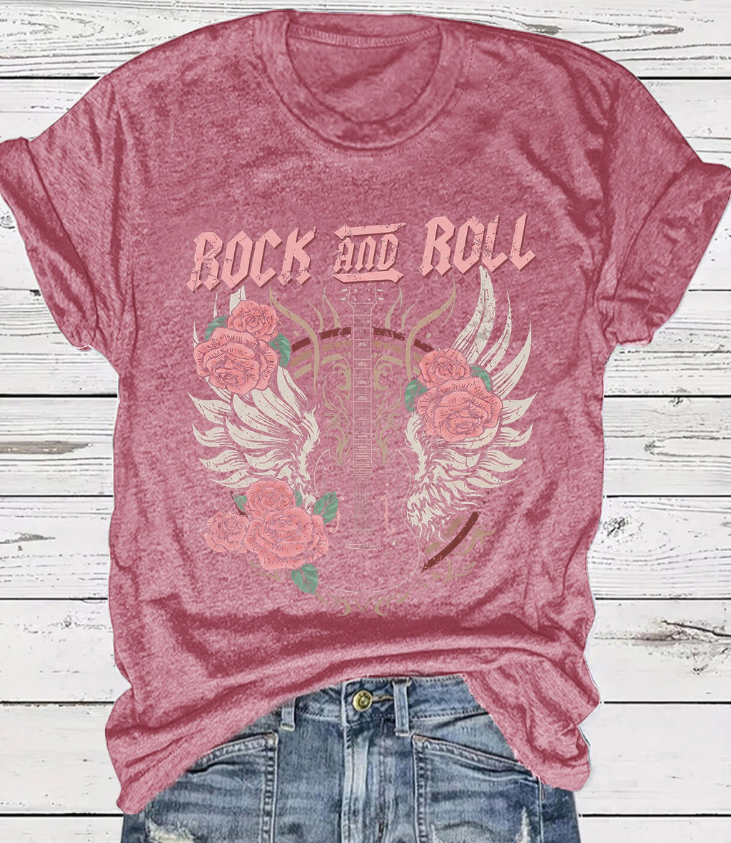 Vintage Rock Skull Graphic Crew Neck T-Shirt - Rosered
