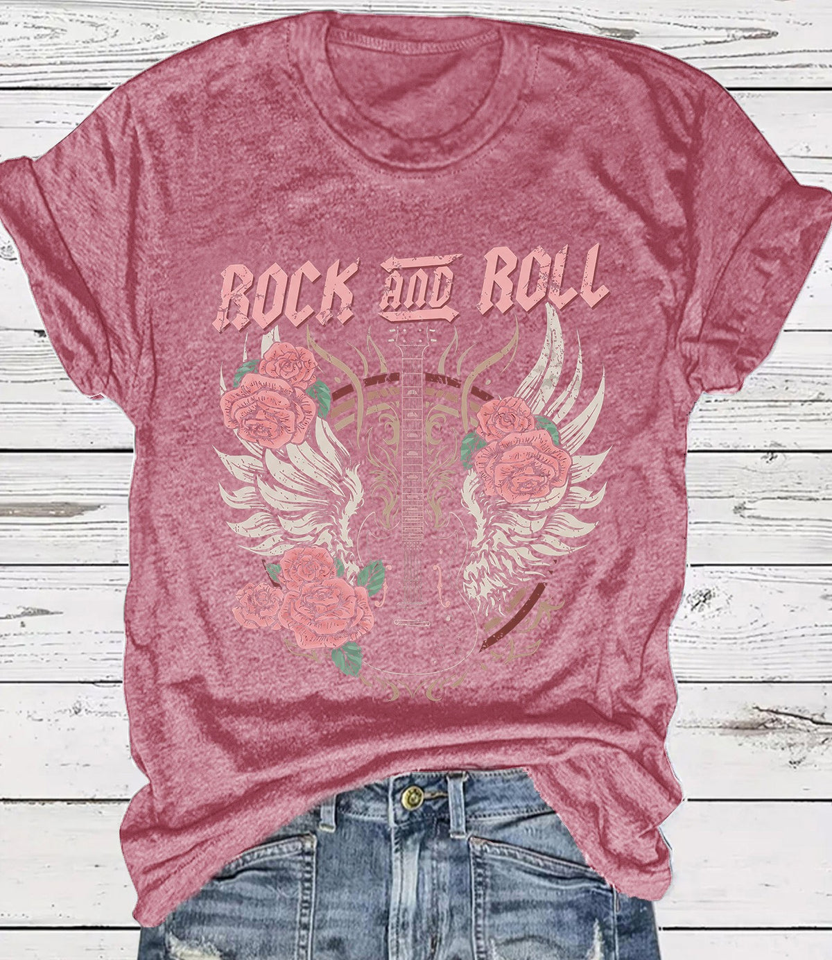 Vintage Rock Skull Graphic Crew Neck T-Shirt - Rosered