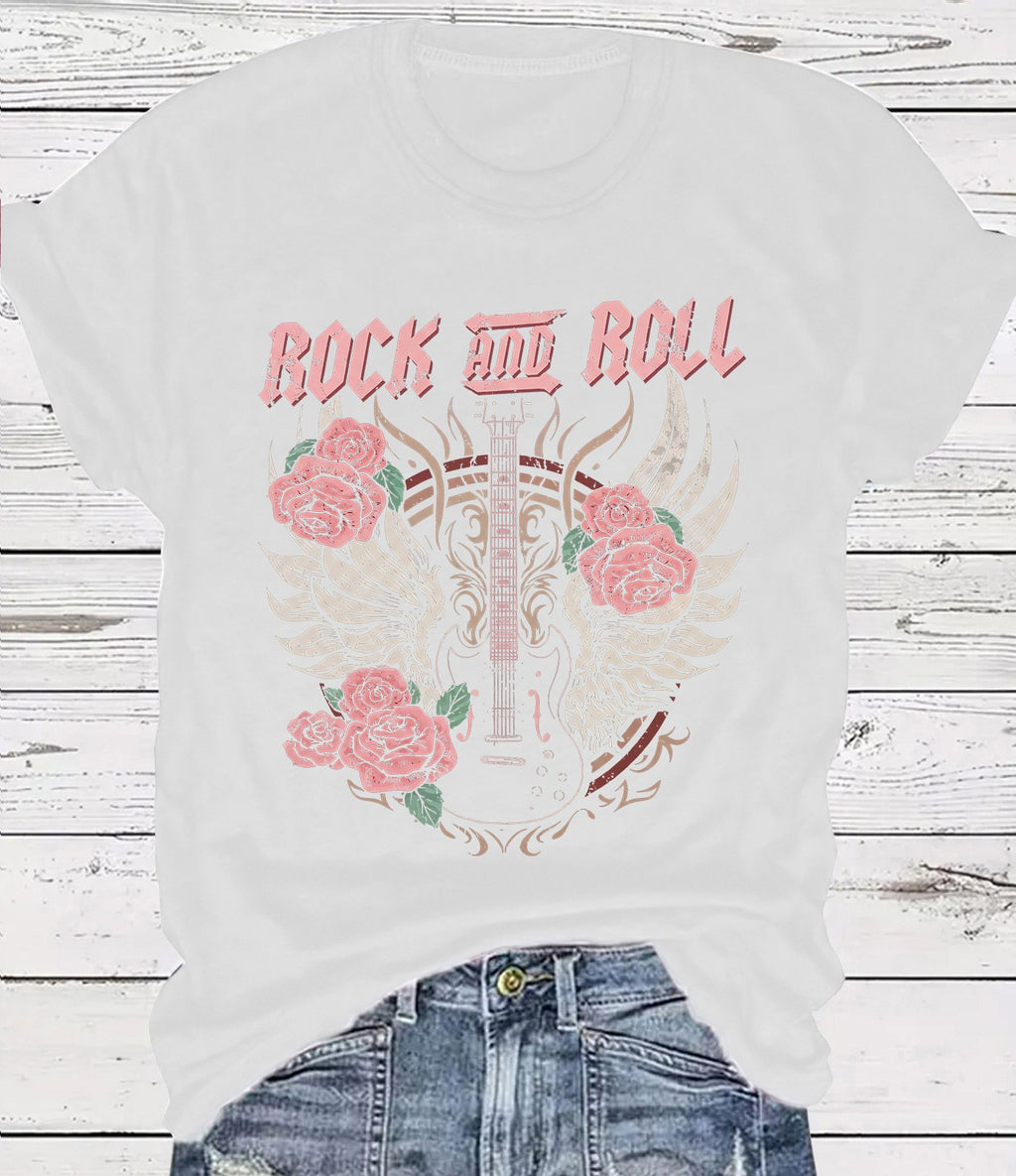 Vintage Rock Skull Graphic Crew Neck T-Shirt - White