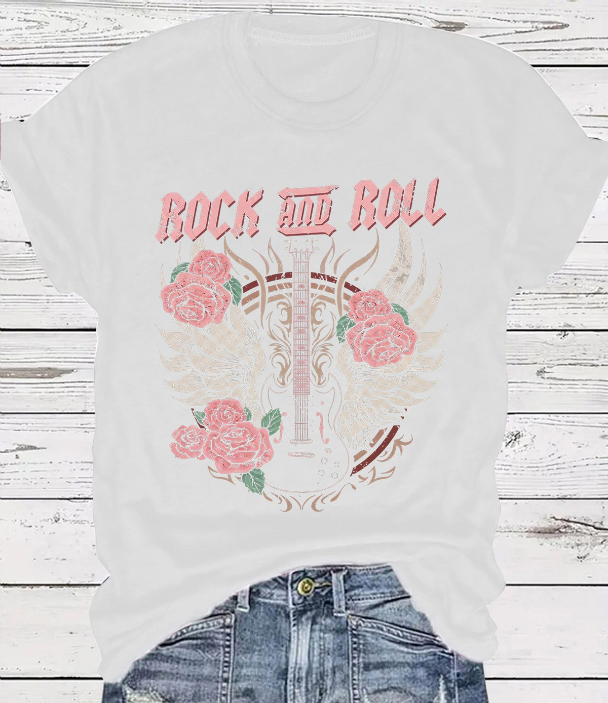 Vintage Rock Skull Graphic Crew Neck T-Shirt - White