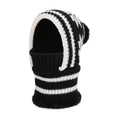 Snowflake Knit Pom Pom Balaclava Fleece Lined Hood - Black