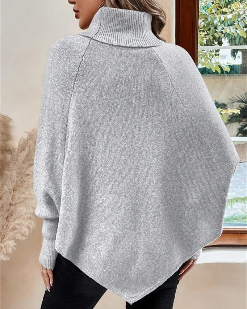 Draped Cable Knit Turtleneck Sweater - Gray - 2