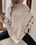 Draped Cable Knit Turtleneck Sweater - Khaki