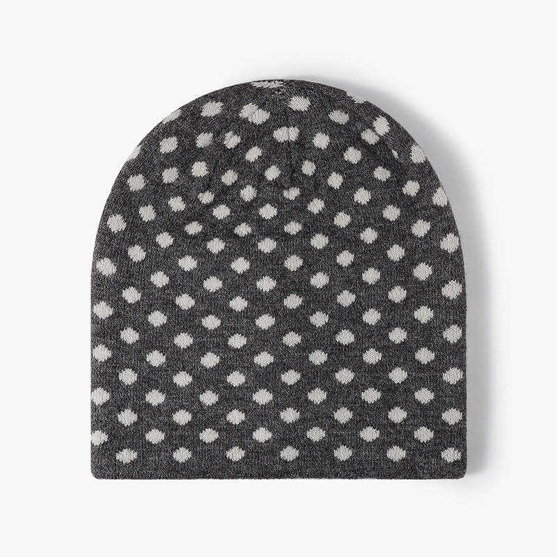 Polka Dot Jacquard Winter Beanie Hat - Dark-Grey