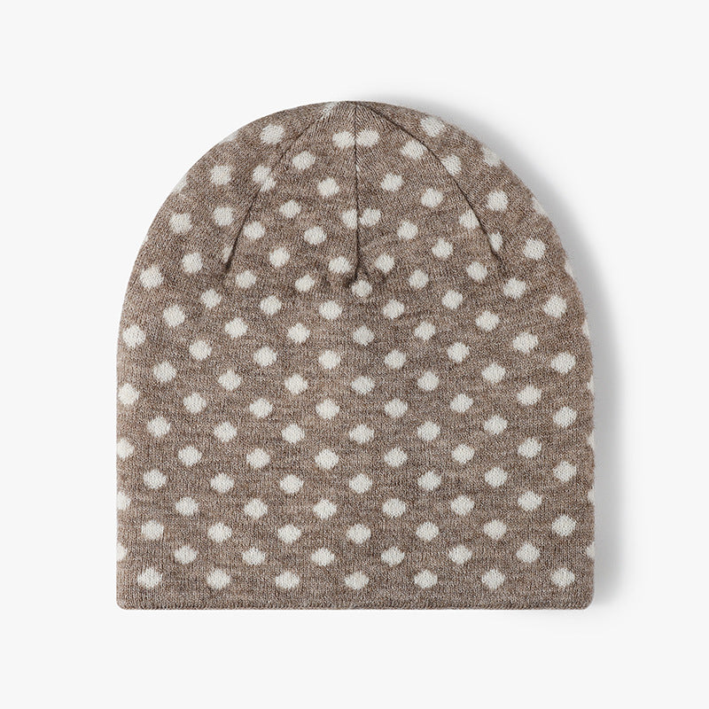 Polka Dot Jacquard Winter Beanie Hat - Khaki