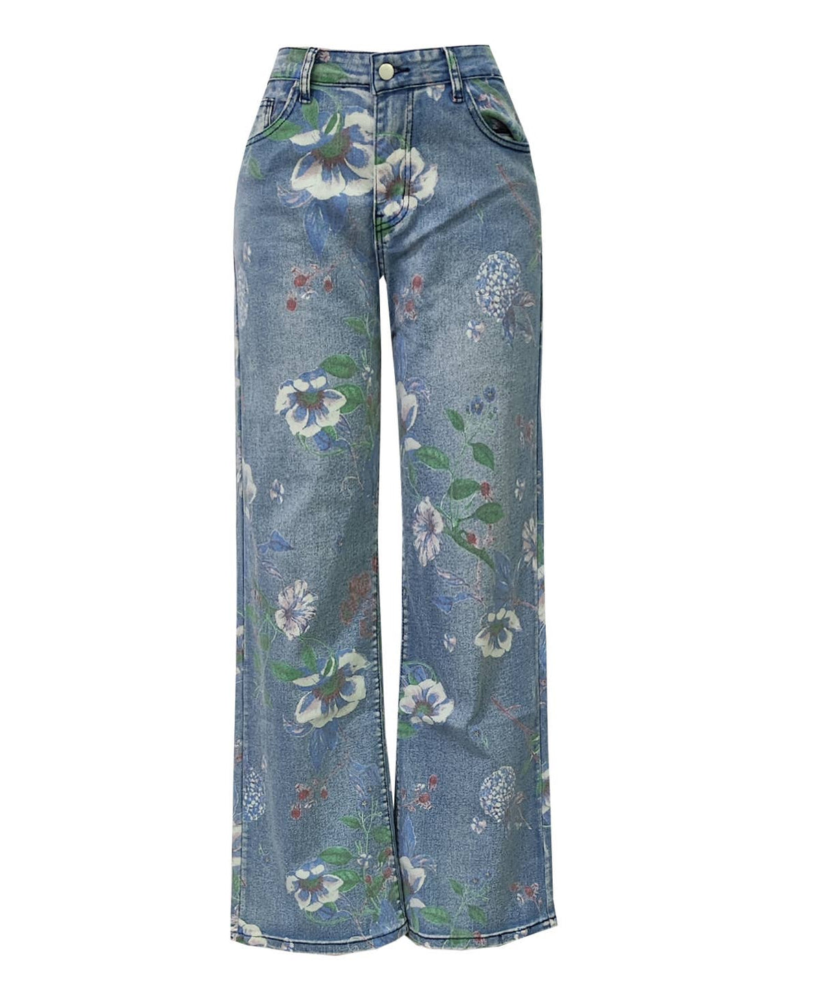 Painted Floral Baggy Wide Leg Denim Jeans
