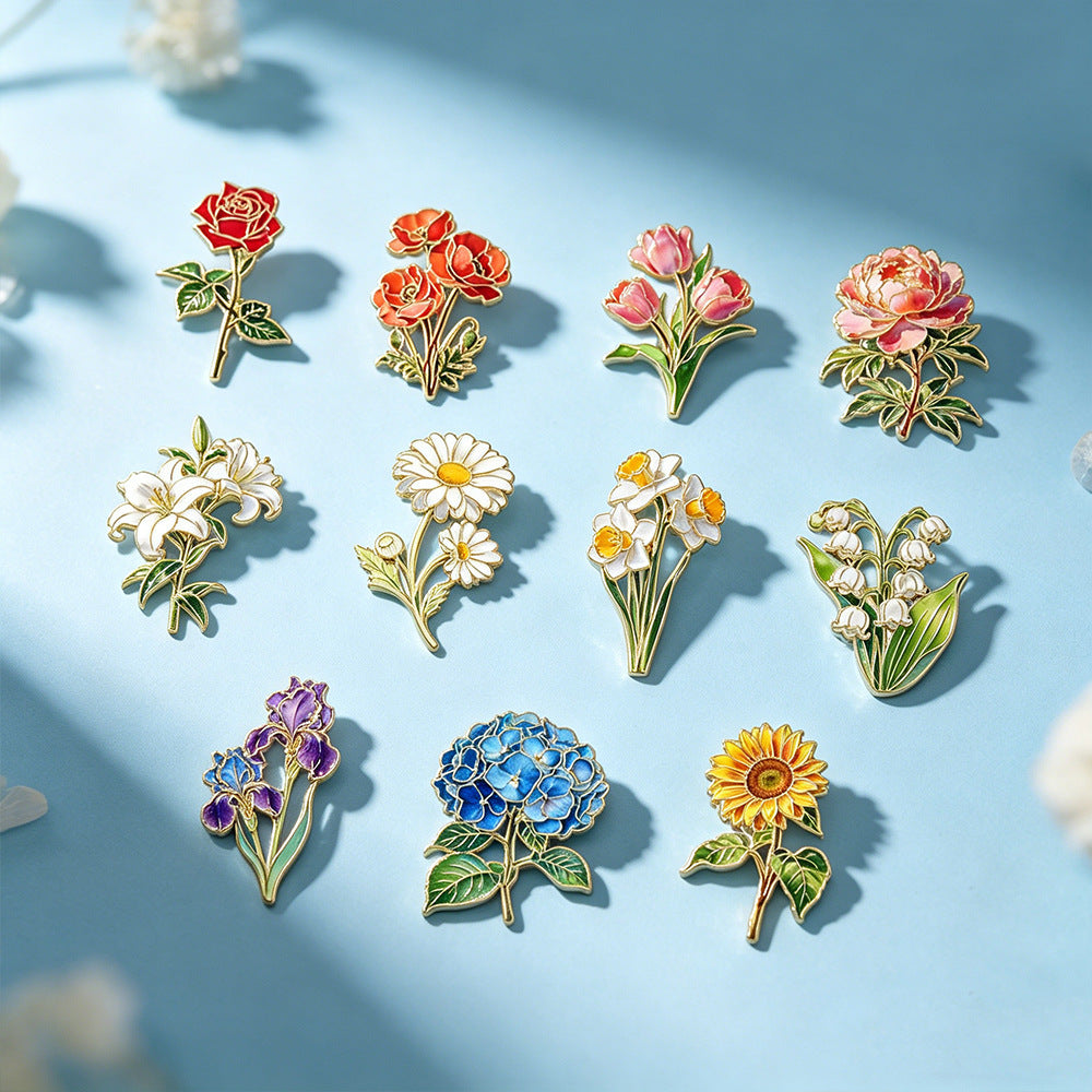 Garden Bloom Enamel Brooch Pin Twelve Styles