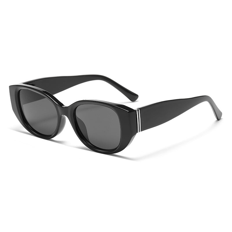 Bold Acetate Cat-Eye Sunglasses in Retro Earth Tones - Black Grey