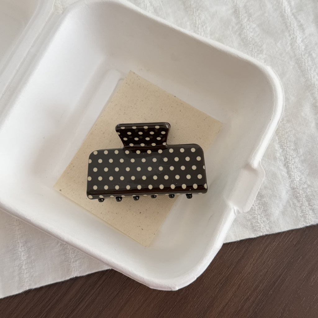 Polka Dot Hair Claw Clip with Glossy Finish - Brown