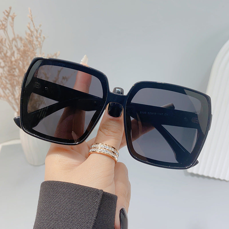 Oversized Square Sunglasses with Metal Accent - Black - 1