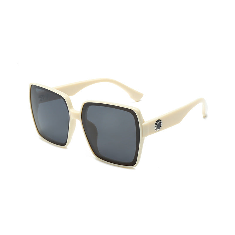 Oversized Square Sunglasses with Metal Accent - White