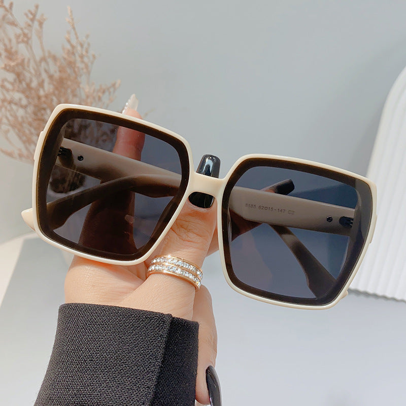 Oversized Square Sunglasses with Metal Accent - White - 1
