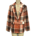 Vintage Plaid Notch Lapel Blazer Jacket - Orange