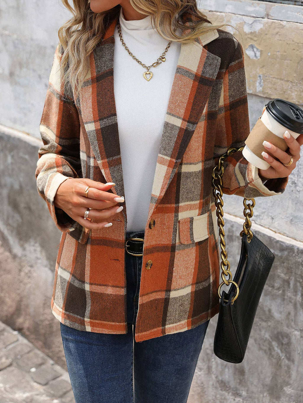 Vintage Plaid Notch Lapel Blazer Jacket