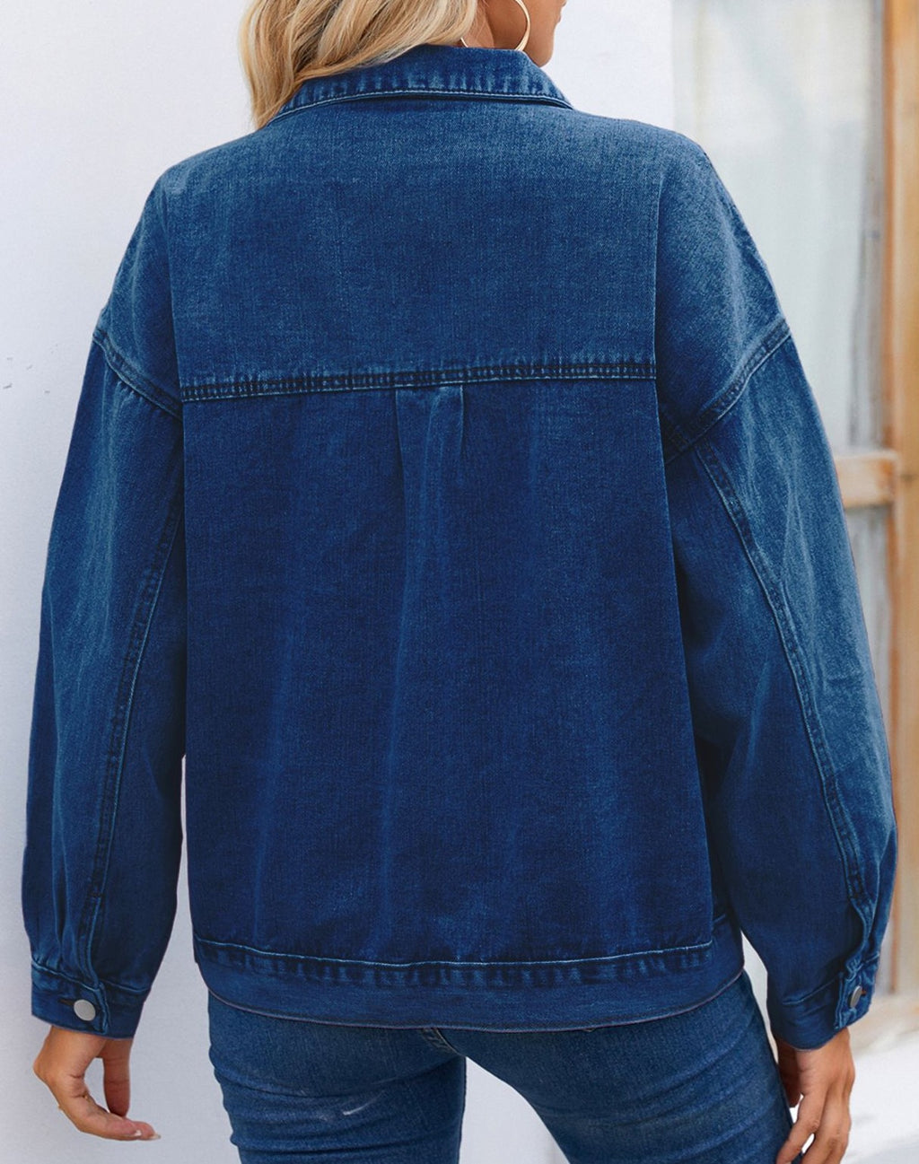 Drop Shoulder Chest Pocket Denim Jacket - DarkBlue - 2