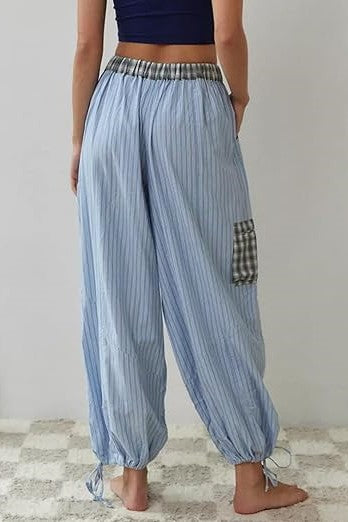 Patchwork Check Long Sleeve Pajama Set - Blue - 4