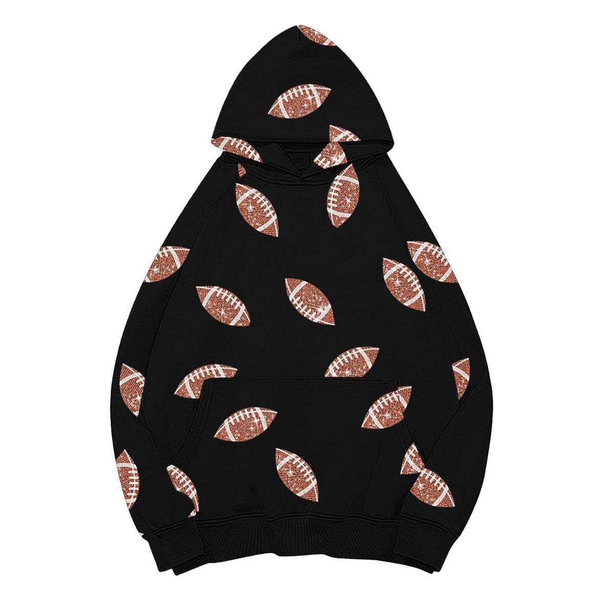 Football Print Oversized Pullover Hoodie - Black